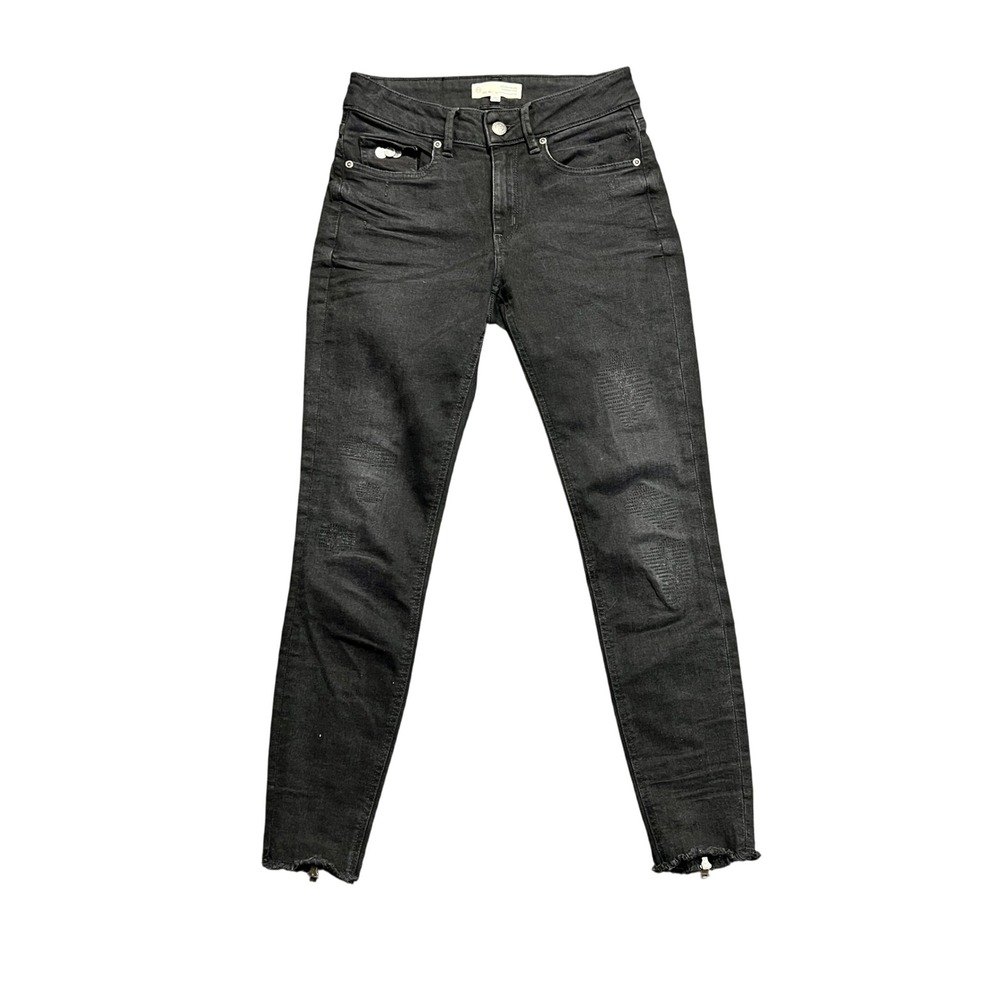 Odd Molly Black‎ Wash Skinny Jeans Ankle Zipper Raw Hem Denim Textured Size 26